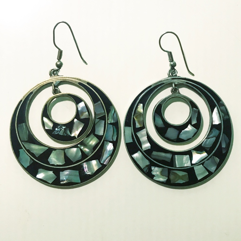 Vintage Abalone Silver Earrings
